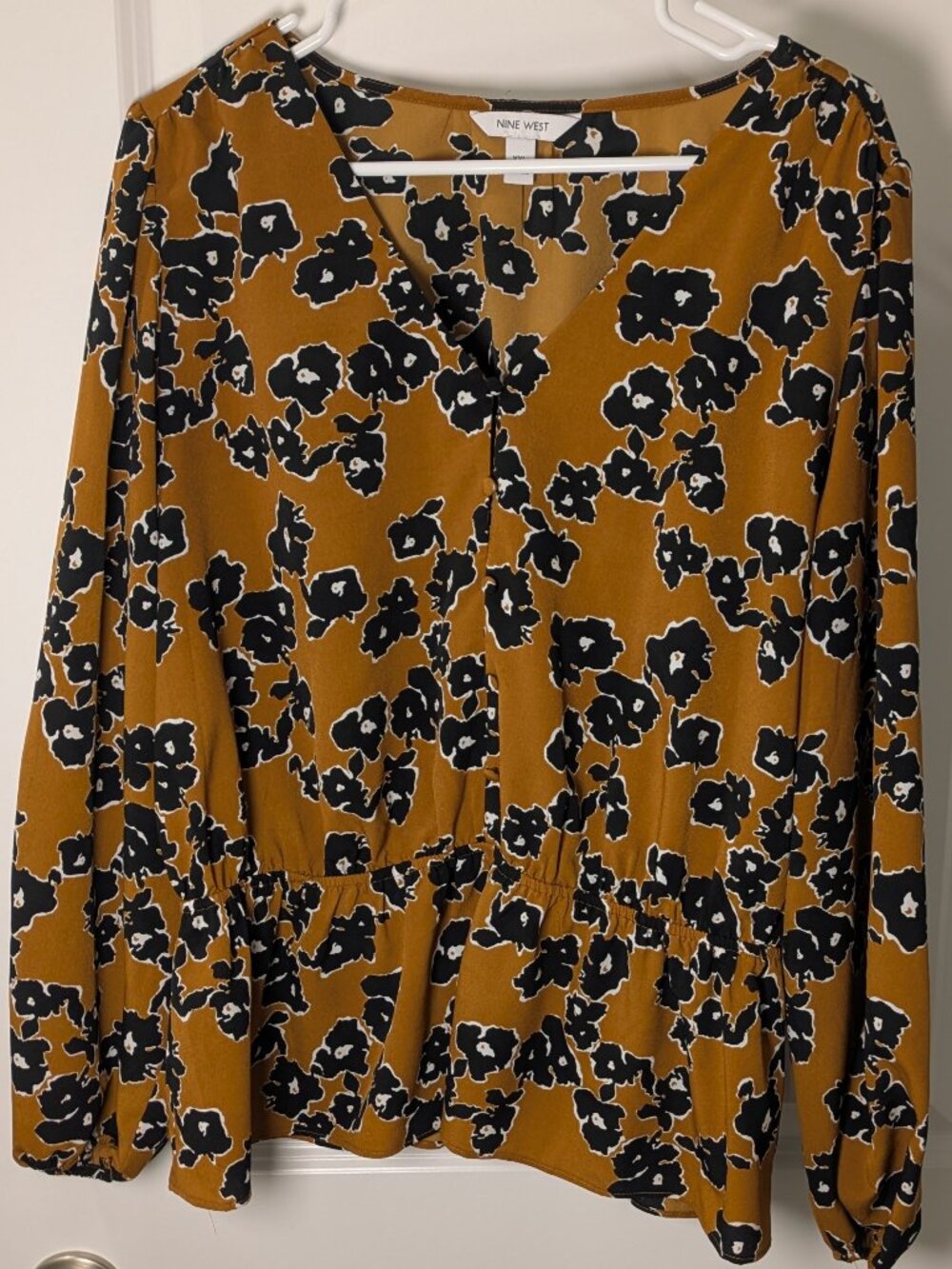 Nine West Top Womens XXL Floral Button Front Peplum Popover Career Professional